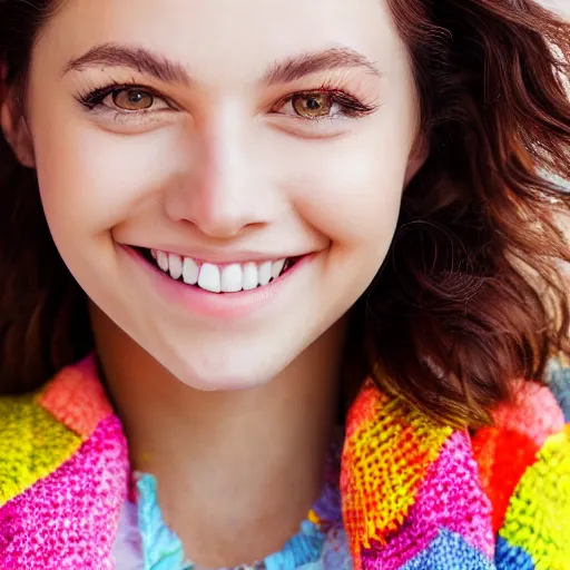 Prompt: a colorful girl with high detail smiles sweetly portrait 8K HD