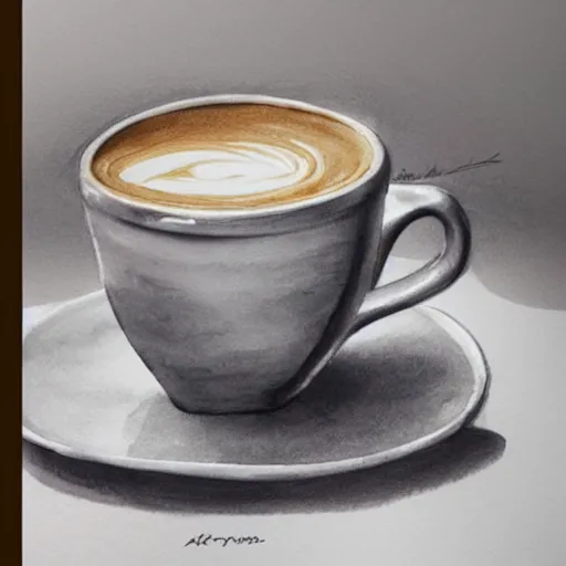 Prompt: a perfect, realistic professional digital sketch of a coffee cup, by pen and watercolor, by a professional Chinese Korean artist on ArtStation, on high-quality paper