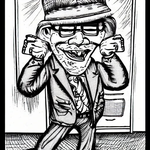 Image similar to a funny looking stoned rock 'n' roll guy detailed illustration, intricate crosshatch sketch drawing by Robert Crumb