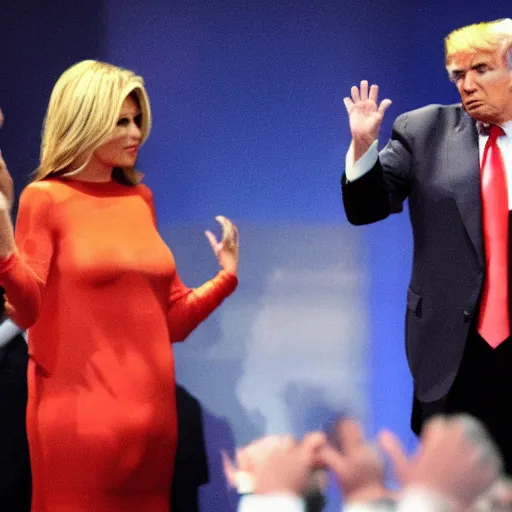 Prompt: donal trump being a super saiyajin blue god