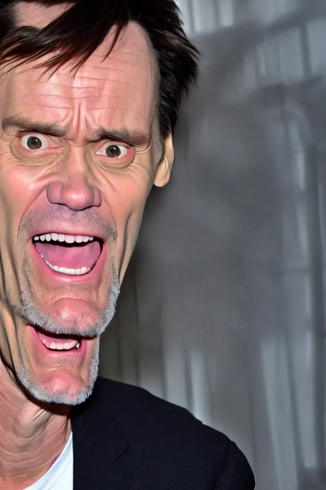 Image similar to terrified jim carrey turning into ice