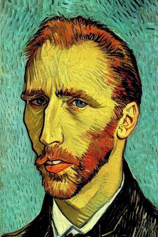 Prompt: Portrait of Nicholas Cage by Vincent van Gogh