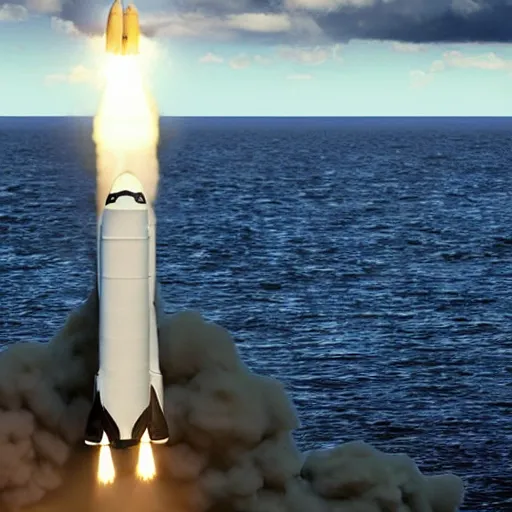 Image similar to a submarine launching a space shuttle from a missile bay, realistic photo, digital photo