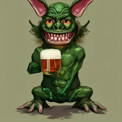 Prompt: happy Goblin smiling drinking a pint of beer artstation award winning photography