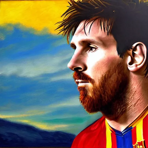 Image similar to a portrait of lionel messi in a scenic environment by ivan albright