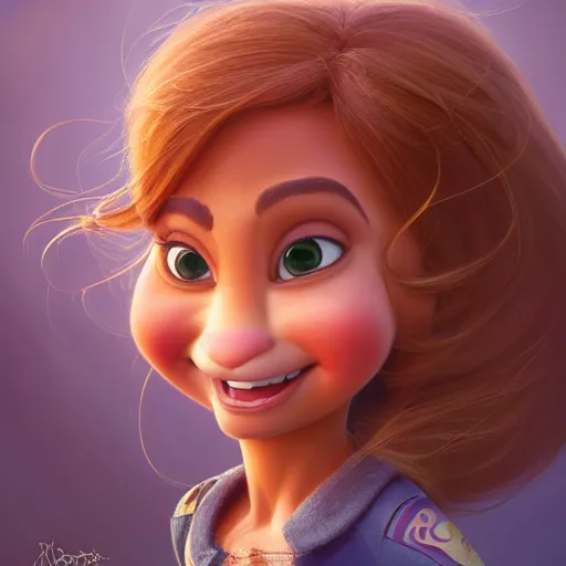 Image similar to portrait of a cartoon jennifer lopez smiling, medium shot, zootopia, fantasy, intricate, cinematic lighting, digital painting, artstation, concept art, smooth, sharp focus, pixar zootopia illustration, art by artgerm and greg rutkowski and disney, detailed textures, award winning portrait studio lighting by jessica rossier and brian froud and gaston bussiere