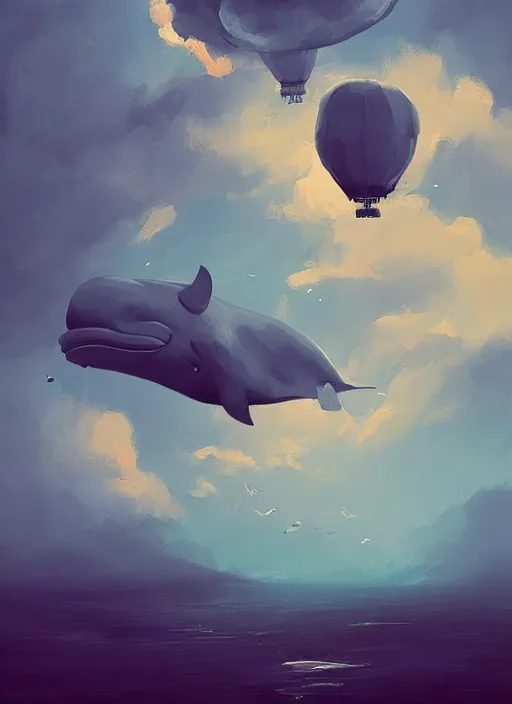 Prompt: Clouds in the shape of a whale, hot air balloons, digital painting by Alena Aenami, Alena Aenami, Alena Aenami, Alena Aenami, serene, artstation, concept art, 8k