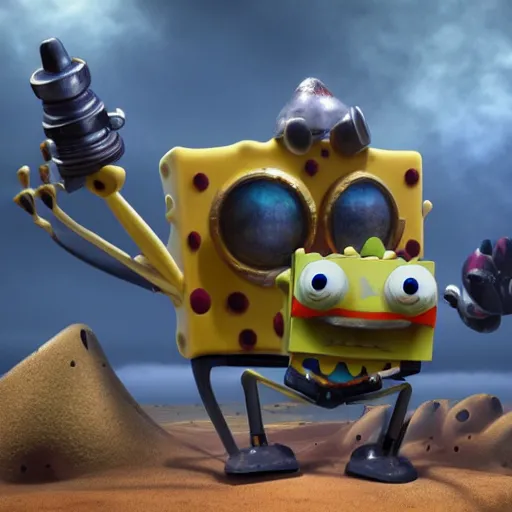 Prompt: mech inspired by spongebob, 4 k realistic photo