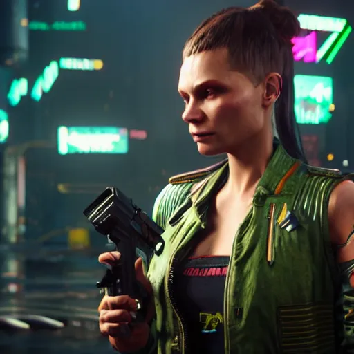 Image similar to myanna buring in cyberpunk 2 0 7 7, unreal engine 5 4 k, hyperdetailed photorealism