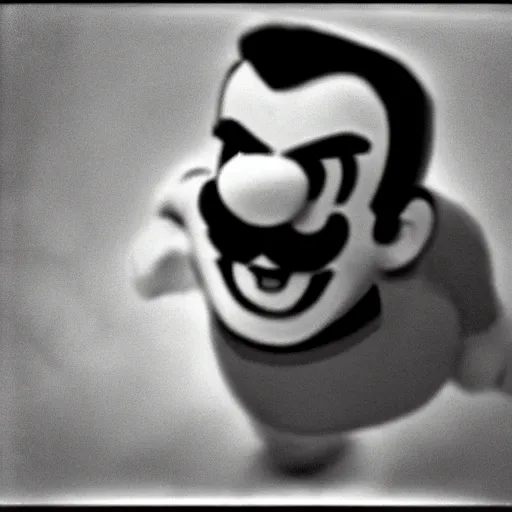 Image similar to 12mm pentax k1000 macro photograph, grainy abstract experimental expired film photo, of real human Video Game Character Super Mario, angry in the 1960s