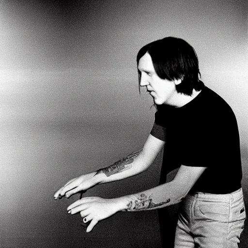 Prompt: elliott smith playing dance dance revolution, ultra realistic, 8 k, photorealistic