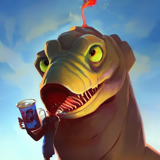 Image similar to barnie the dinosaur holding a broken beer bottle, art gta 5 cover, official fanart behance hd artstation by jesper ejsing, by rhads, makoto shinkai and lois van baarle, ilya kuvshinov, ossdraws