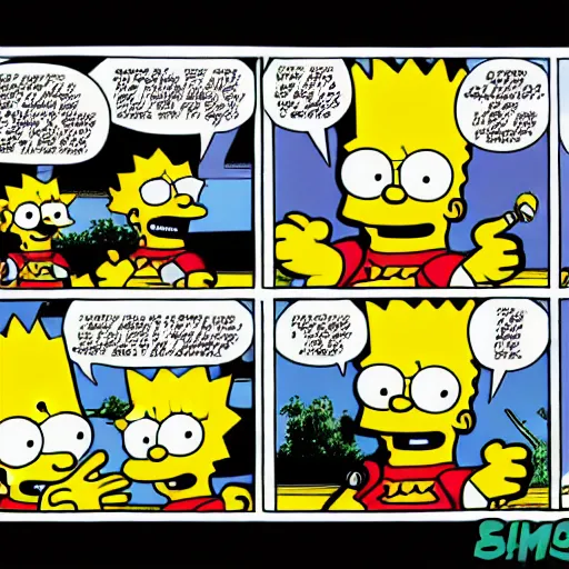 Prompt: a comic book page of the adventures of Bart Simpson by frank miller