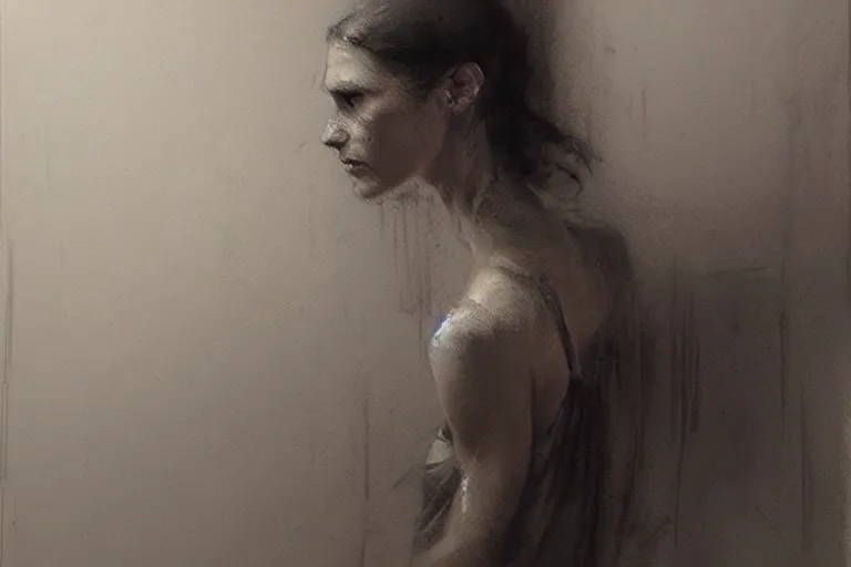 Prompt: a young lady by jeremy mann and greg rutkowski, graphite sketch on paper