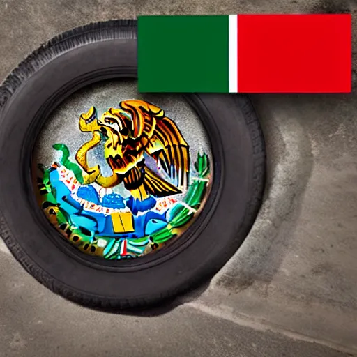 Image similar to a tire with the Mexican flag printed on it, National Geographic photo, coherent like Dall-E 2