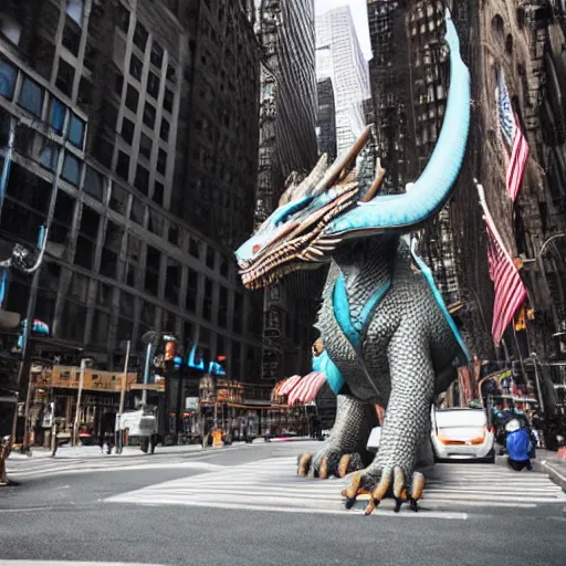 Prompt: photo of dragon in new york