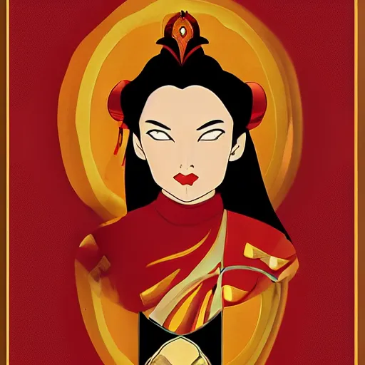 Prompt: red, gold, and black art nouveau movie poster of Princess Azula