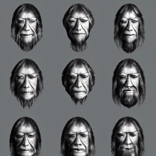 Image similar to Nine depictions of human faces from Neanderthal to Modern Human and beyond showing what humans may look like in the future