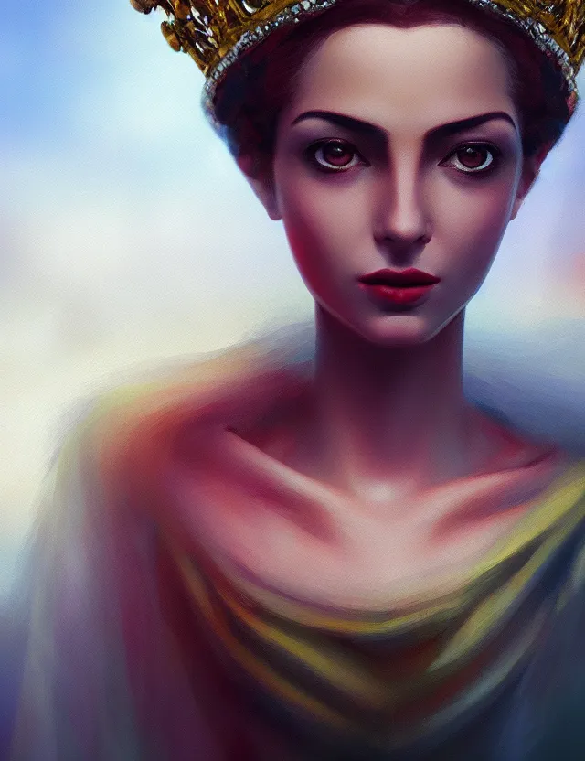 Image similar to blurred background. close-up portrait of a goddess in crown, by Alfred Eisenstaedt, Afarin Sajedi and Alena Aenami. unreal engine