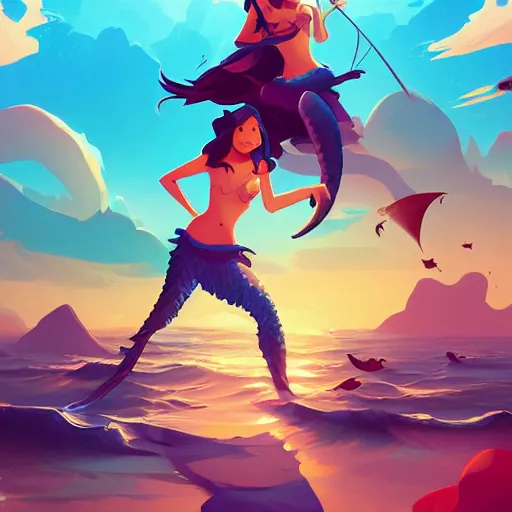 Image similar to painting mermaid treasure on sea of thieves game avatar hero smooth face median photoshop filter cutout vector, behance hd by jesper ejsing, by rhads, makoto shinkai and lois van baarle, ilya kuvshinov, rossdraws global illumination