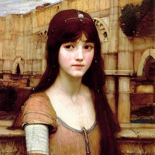 Prompt: Pre-Raphealite painting of a medieval princess by John William Waterhouse