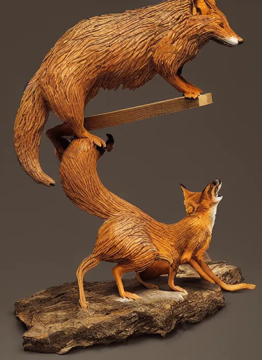 Image similar to sculpture of rat mating with a fox made of wood, portrait, female, future, wood, tree, harper's bazaar, vogue, magazine, insanely detailed and intricate, concept art, close up, ornate, luxury, elite, elegant, trending on artstation, by ruan jia, by Kenneth Willardt, by ross tran, by WLOP, by Andrei Riabovitchev,
