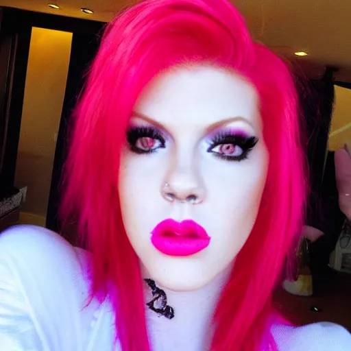 Image similar to jeffree star 2 0 0 0 s selfie with pink red hair