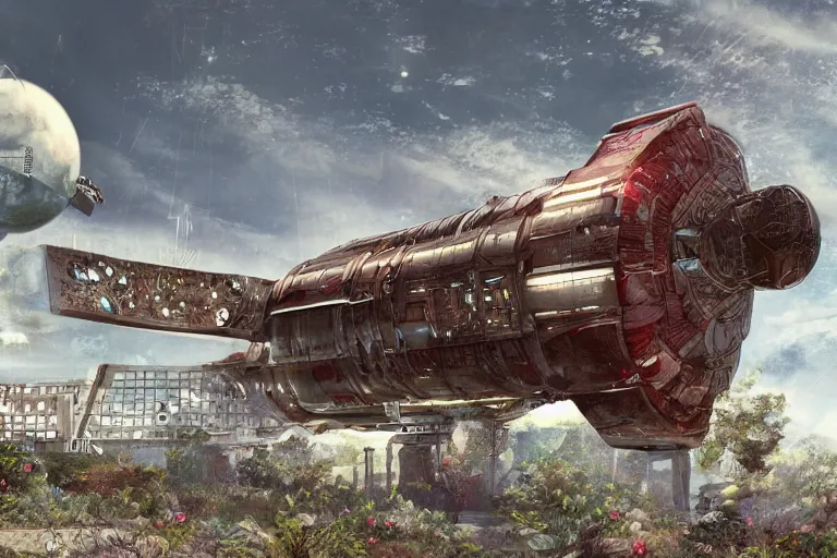 Prompt: A outside view of abandoned magnetic rose space station in shape of rose in the deep space, Trending on artstation.