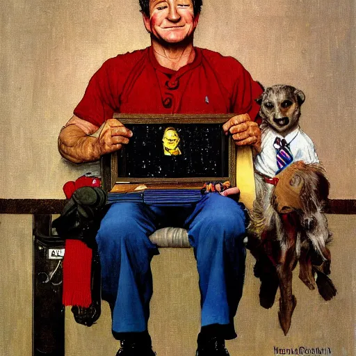 Prompt: a portrait painting of Robin Williams by Norman Rockwell