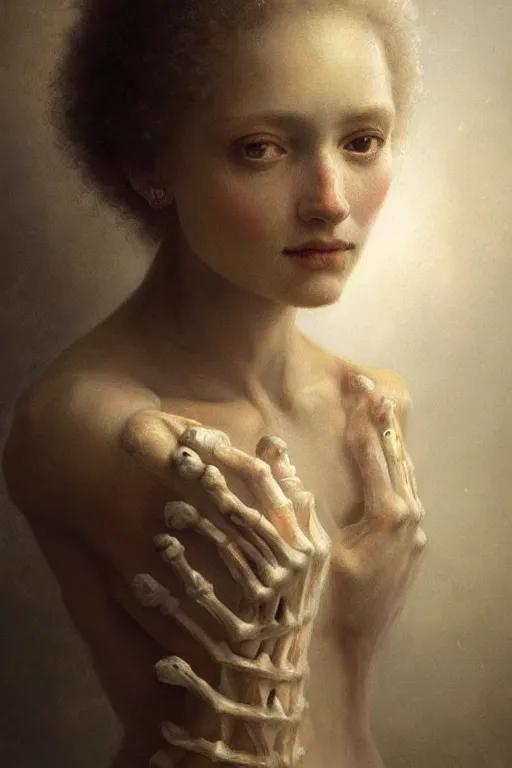 Prompt: breathtaking detailed soft painting of our bones clothed with a new loving body, our mother beauty standing back up, rembrandt style, elegant, highly detailed, artstation, concept art, matte, sharp focus, art by tom bagshaw, and greg rutkowski