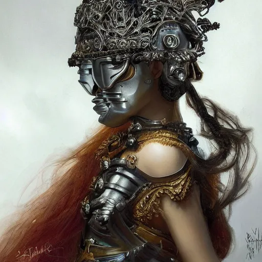 Prompt: A masterpiece ultrarealistic ultradetailed portrait of a Incredibly beautiful angel princess with Royal Tevton Knight Full Iron Helmet mask. baroque renaissance girl in the night forest. medium shot, intricate, elegant, highly detailed. trending on artstation, digital art, by Stanley Artgerm Lau, WLOP, Rossdraws, James Jean, Andrei Riabovitchev, Marc Simonetti, Yoshitaka Amano. background by James Jean and Gustav Klimt, light by Julie Bell, 4k, porcelain skin.