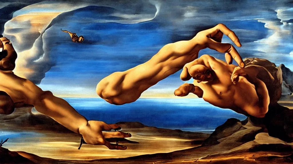 Prompt: the creation of adam by dali