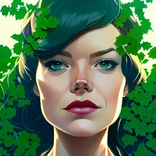 Prompt: joshua middleton, phil noto, artgerm, emma stone poison ivy, vines, symmetrical eyes, city rooftop