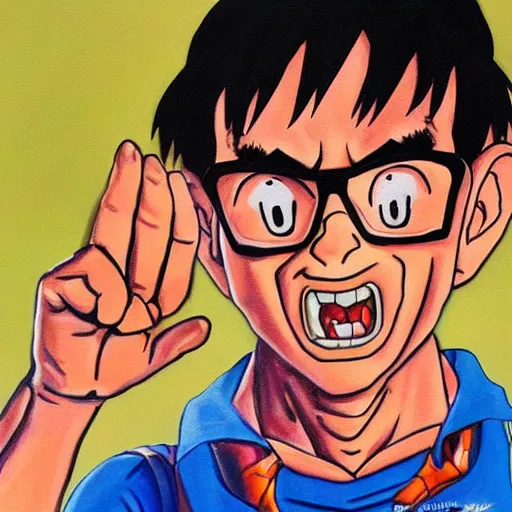 Prompt: Painting of Fred Armisen, official, detailed, character dragonball, award winning artwork, Akira Toriyama