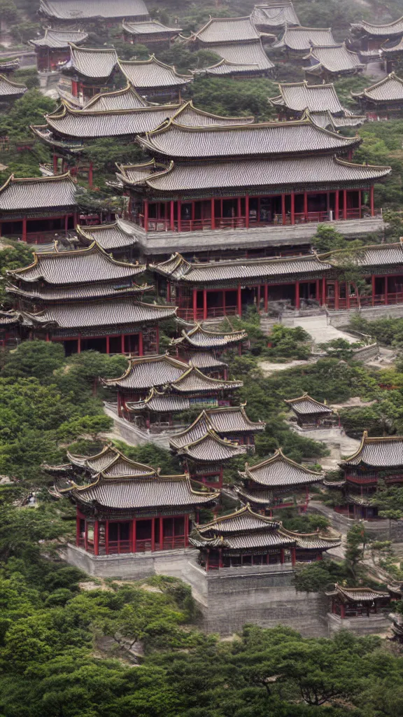 Image similar to Ancient Chinese architecture is on the hillside,highly detailed,high resolution,cinematic lighting,