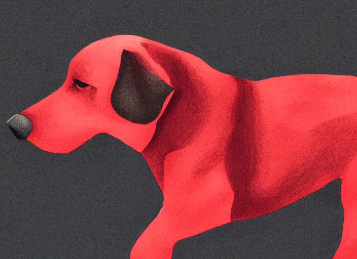 Prompt: illustration of a red dog. black thin ink contour