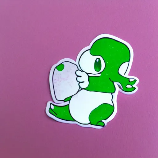 Prompt: symmetrical die cut sticker, yoshi from yoshi's island, splatter paint