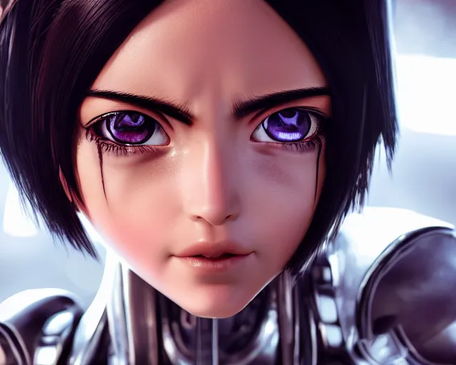 Prompt: a beautiful close - up of battle angel alita, photorealistic, lifelike portrait, octane engine, cinematic lighting, high detail, high resolution