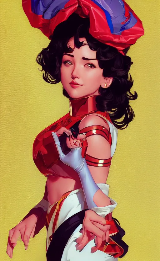 Image similar to jubilee, highly detailed, digital painting, artstation, standing, facing camera, concept art, smooth, sharp focus, illustration, art by artgerm and alphonse mucha, high definition digital art, dramatic lighting, in the style of ilya kuvshinov and Ross tran