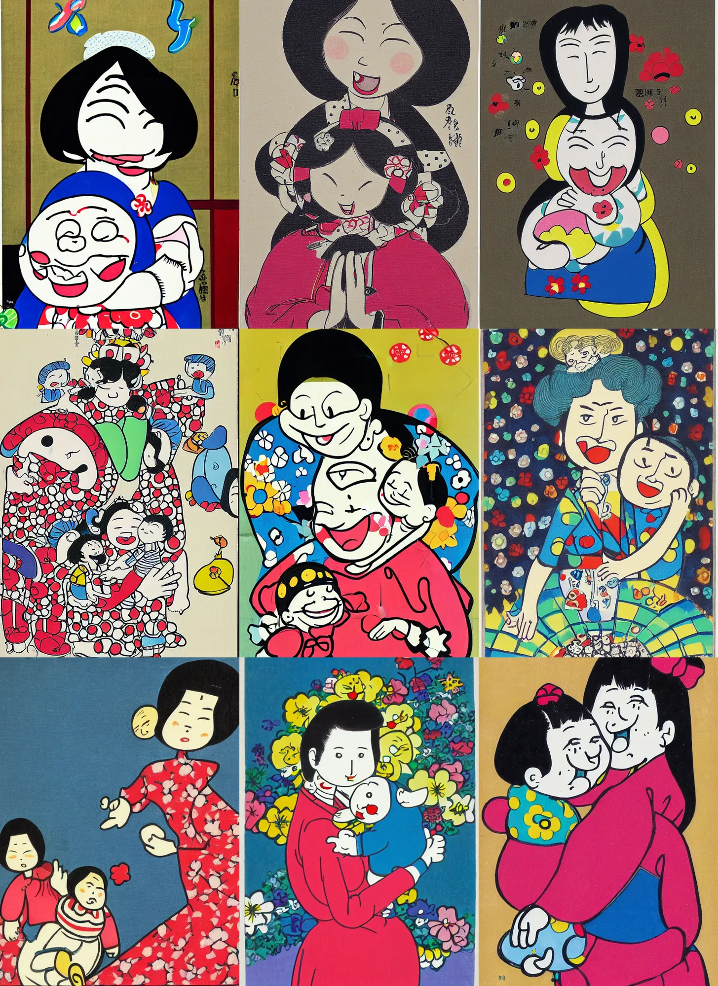 Prompt: portrait of a cheerful mother by fujiko fujio