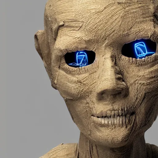 Image similar to robotic mummy, hyper realistic, highly detailed, cinematic lighting, octane render