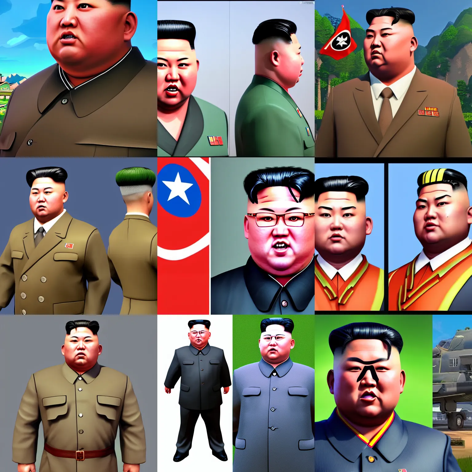 Prompt: Kim Jong Un Fortnite skin, game art, unreal engine, very high detail