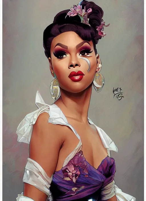 Image similar to vanjie, drag queen, painting by artgerm and greg rutkowski and alphonse mucha