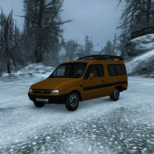 Prompt: citroen berlingo ( 1 9 9 7 ) in the elder scrolls v : skyrim, in - game screenshot