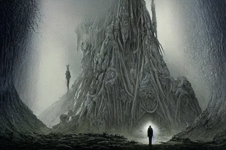 Image similar to Rivendell Himeji Eden hallucination, amazing concept painting, by Jessica Rossier by HR giger by Beksinski,