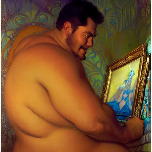 Prompt: portrait of sulley from monsters inc in bed. fantasy painting by gaston bussiere craig mullins jc leyendecker gustav klimt artgerm greg rutkowski john berkey, bergey, craig mullins, ruan jia, raymond swanland, tom lovell