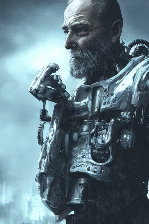 Image similar to Ultra realistic illustration of an old man cyborg, cyberpunk, sci-fi fantasy