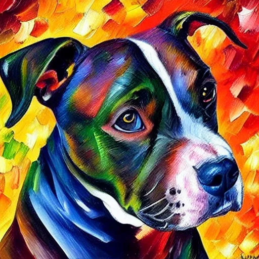 Image similar to painting of a mini pit bull by Leonid Afremov