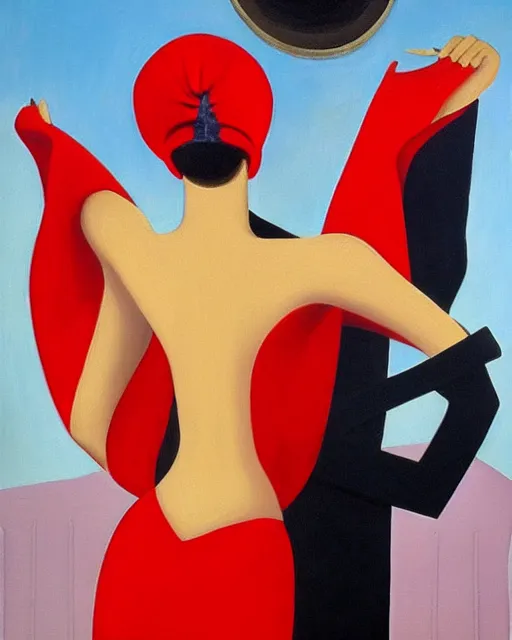 Image similar to a painting of a woman wearing a red veil, an art deco painting by archibald motley, deviantart, figurative art, art deco, oil on canvas, detailed painting