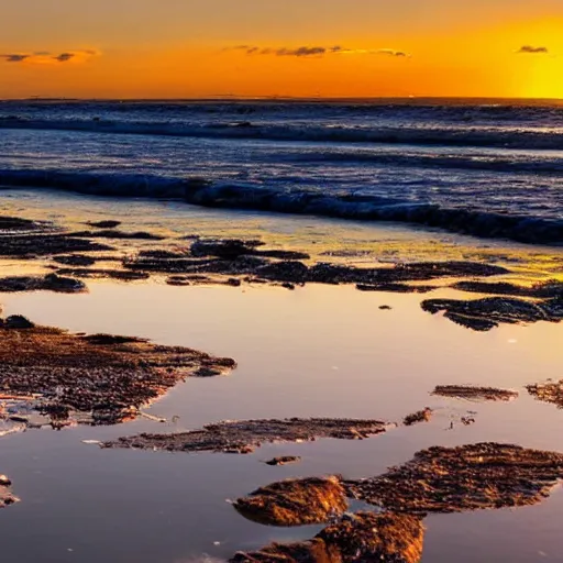 Image similar to tide pool filled sea creatures at sunset